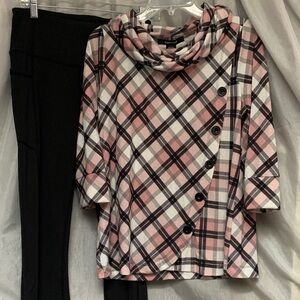 Robert Louis Pink and Black Plaid Cowl Neck Top